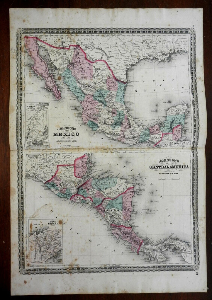 Mexico Central America Guatemala Nicaragua 1867 A.J. Johnson Scarce Issue map