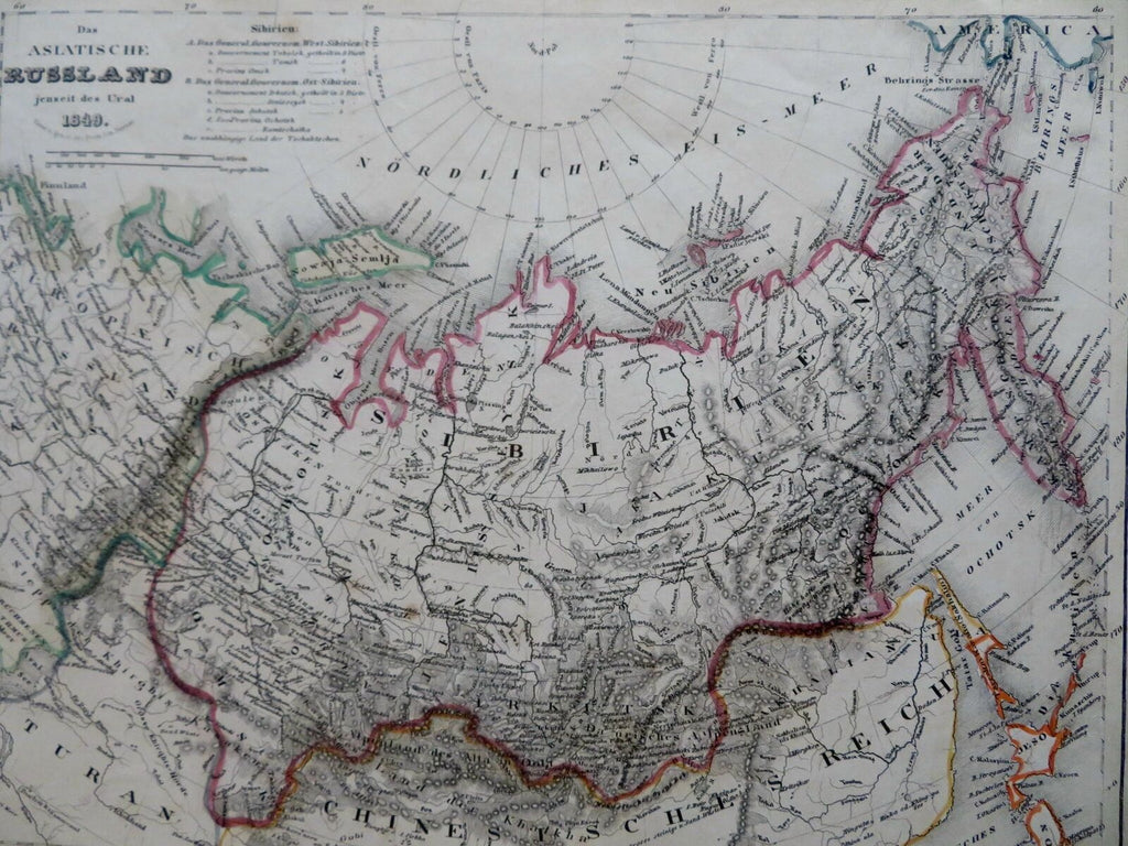 Russian Empire in Asia Siberia Kamchatka Urals 1849 engraved map