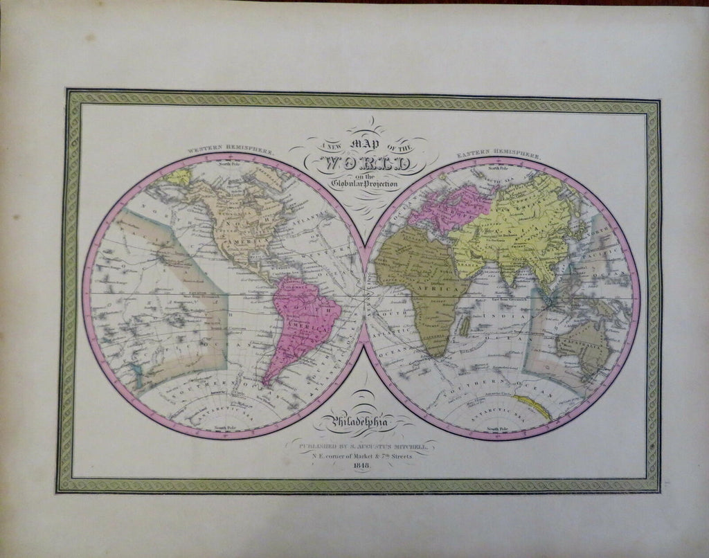 World Map Double Hemispheres Americas Australia 1848 Cowperthwait Mitchell map