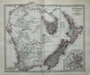 New Zealand North & South Island Tasmania Auckland 1884 Stieler detailed map