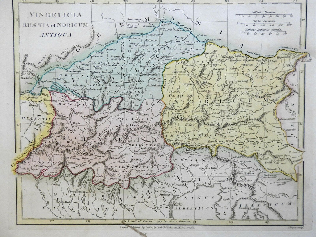 Vindelicia Rhaetia Noricum Ancient World Alps 1815 Wilkinson historical map
