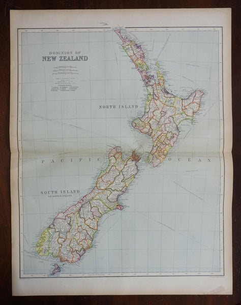 Dominion of New Zealand North & South Island 1914 Philip & Son scarce large map