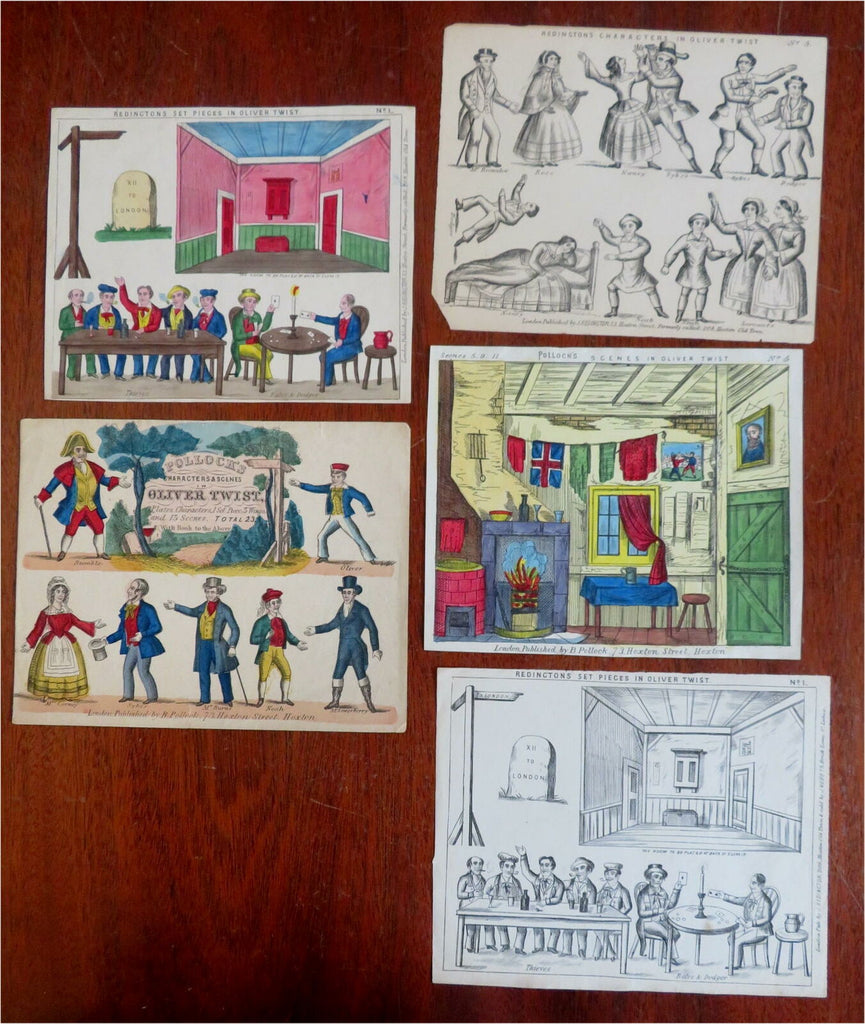 Dickens Oliver Twist c. 1839-60 Pollock's Characters & Scenes Lot x 5 prints