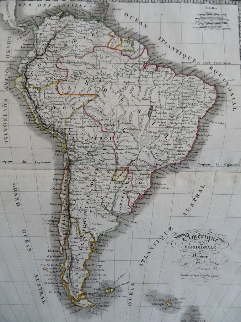 South America Brazil Peru Colombia Venezuela Chile Argentina 1834 Lorrain map