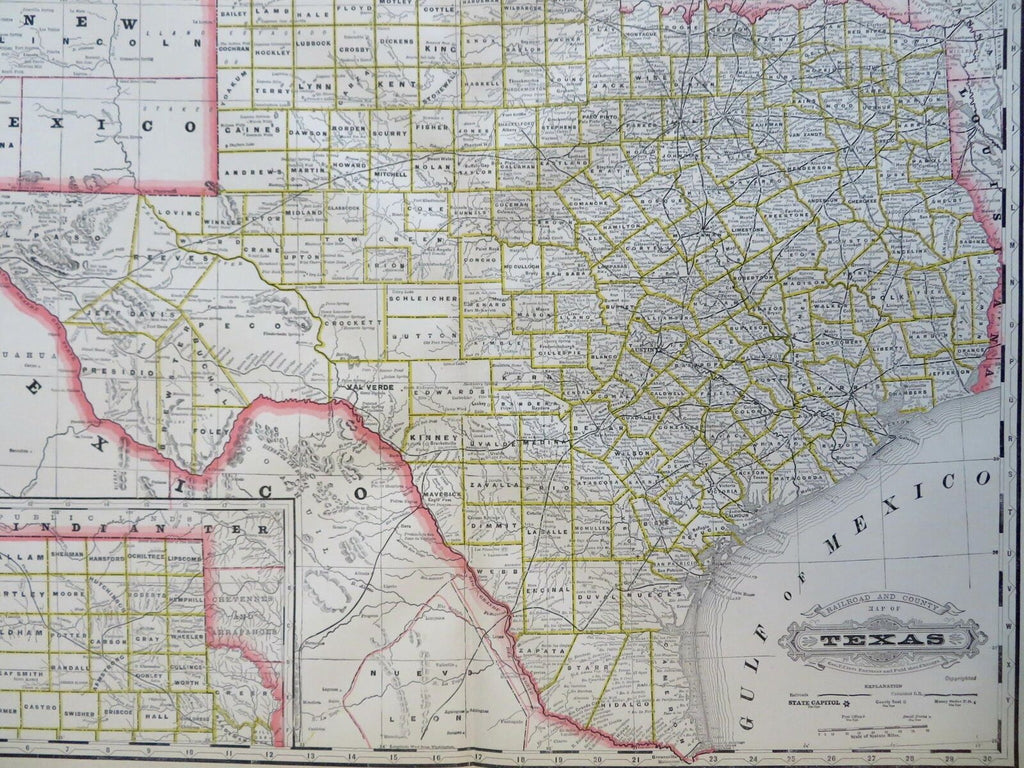 Texas state by itself Railroads 1887-90 Cram scarce large detailed map