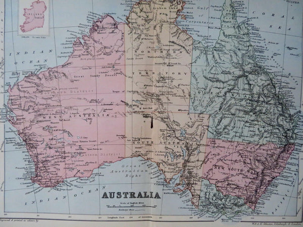 Australia continent by itself 1895 A.K. Johnston scarce color map