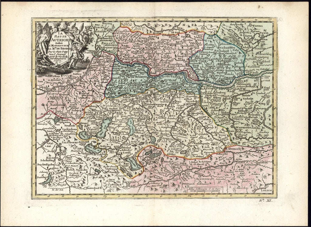 Upper Austria 1767 nice Crepy Le Rouge antique engraved hand color map