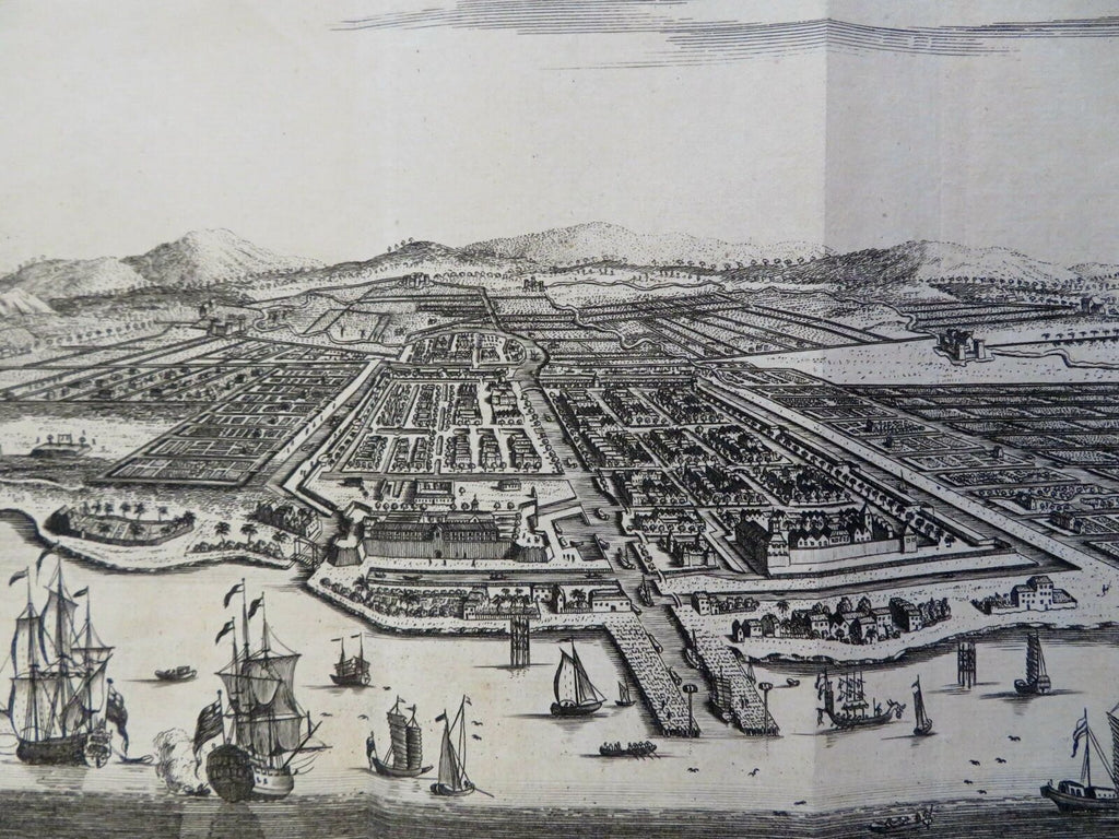 Batavia Jakarta Java Indonesia Harbor Ships 1754 engraved bird's eye view print