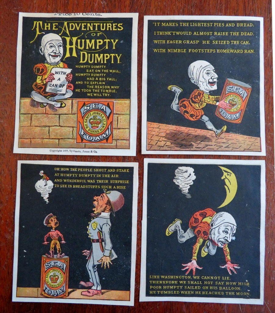 Humpty Dumpty Sea Foam Baking Powder Lot x 4 1877 Gantz Jones advertising prints