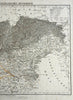 Northern Italy Lombardy Venice Verona Milan Tyrol 1850's Flemming detailed map