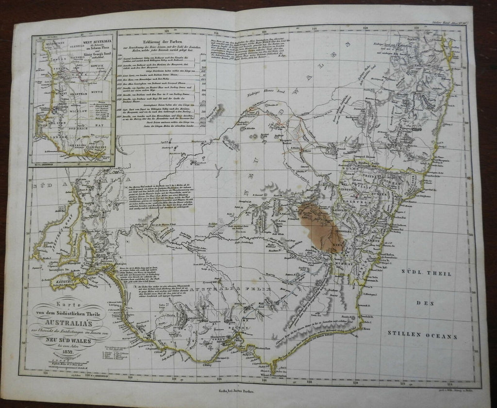 Australia New South Wales Kangaroo Island Brisbane 1832-47 Stieler detailed map