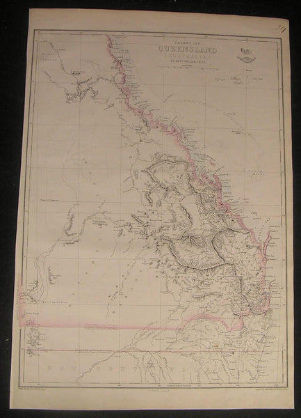Colony of Queensland Australia c.1863 Weller scarce old vintage antique map