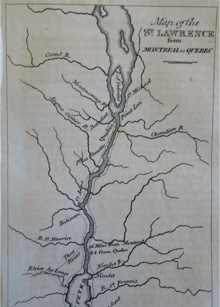 St. Lawrence River Montreal Quebec City Three Rivers 1828 Throop miniature map