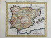 Iberian Peninsula Spain & Portugal 1713 Moll miniature map hand color
