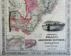 Empire of Brazil Argentina Rio de Janeiro 1864 Johnson & Ward civil war era map