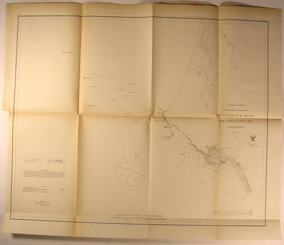 St. George's Reef Crescent City California 1872 U.S.C.S. old nautical chart