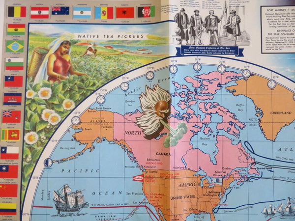 Cartoon pictorial World Map 1964 McCormick Spices promotional
