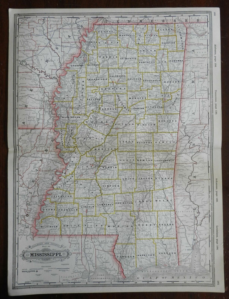 Mississippi State Map Jackson Tupelo Biloxi Gulfport South Haven 1888 Cram map