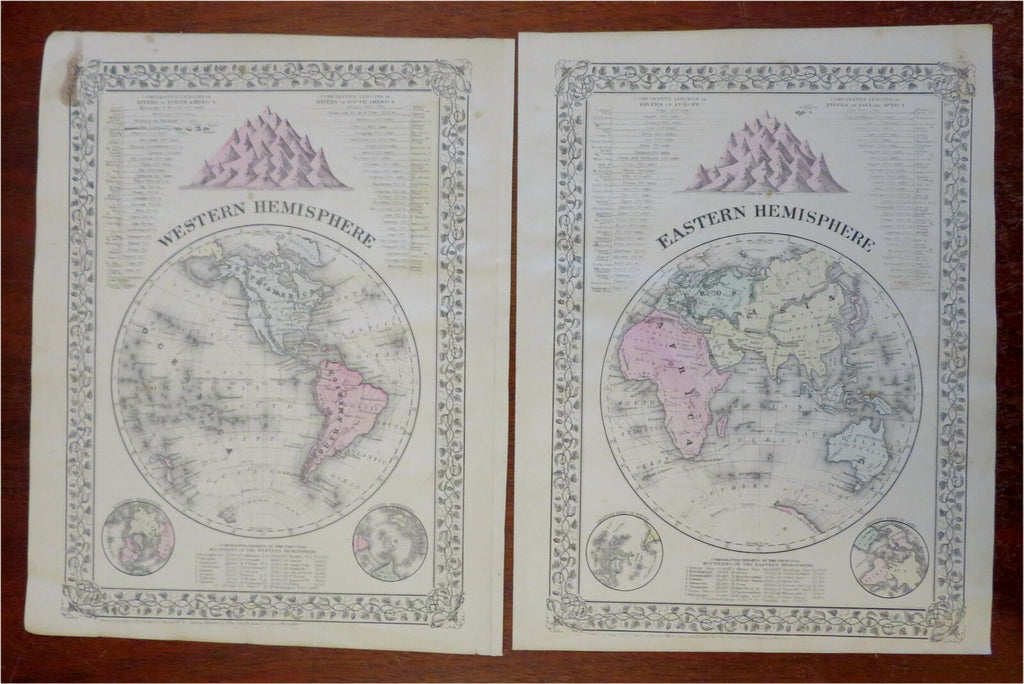 Eastern & Western Hemispheres 1881 Mitchell 2 sheet map
