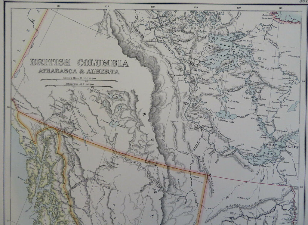 British Columbia Canada Alberta Athabasca 1890 scarce folio Scribner-Black map