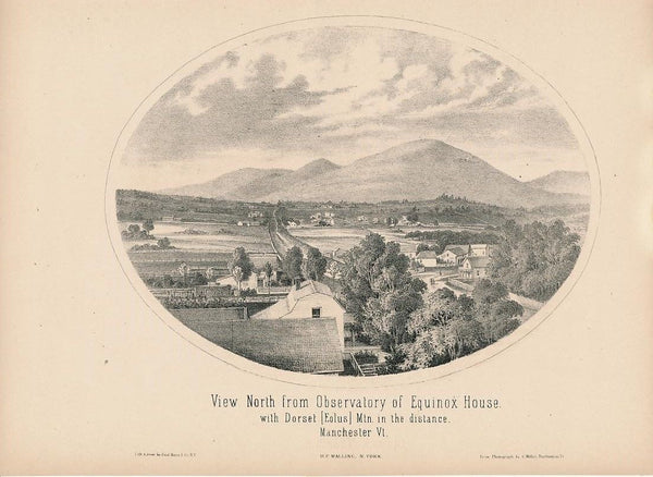 Birds-eye view of Manchester & Dorset Mtn 1861 Vermont antique print