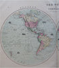 World Map in Double Hemispheres Sailing Ships 1873 Dower large map