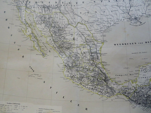 Mexico Central America Guatemala Honduras Baja 1885 Flemming detailed map