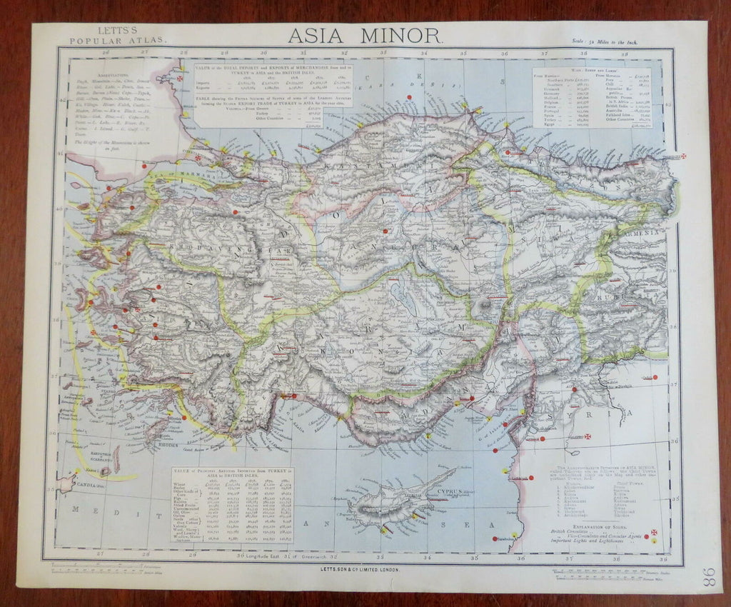 Ottoman Empire Anatolia Asia Minor Turkey Cappadocia 1883 Letts scarce map