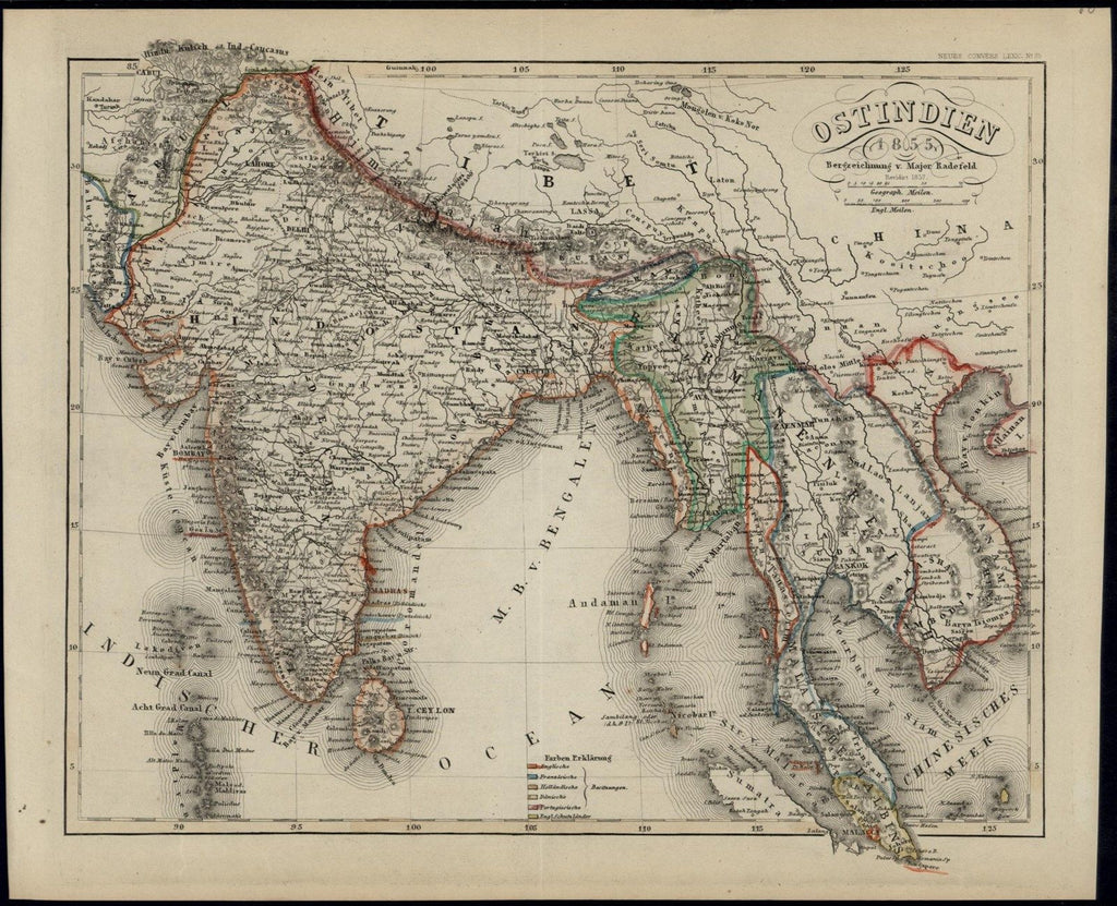 Southeast Asia India Hindu India Burma Empire 1855 Meyer Radefeld antique map