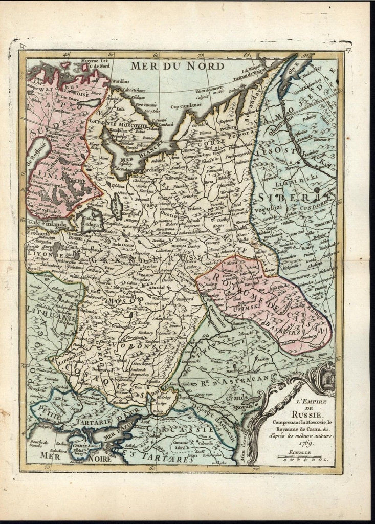 Russian Empire Finland Siberia Crimea c.1775 antique engraved hand color map