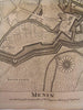 Menin Belgium Military Battle Plan Fortress Batteries c.1745 old Basire map