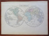 World Map in Double Hemispheres 1853 Hall engraved hand colored map Eclipse line