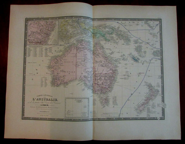 Australia 1876 Brue New Zealand New Guinea Levasseur Delagrave large fine map