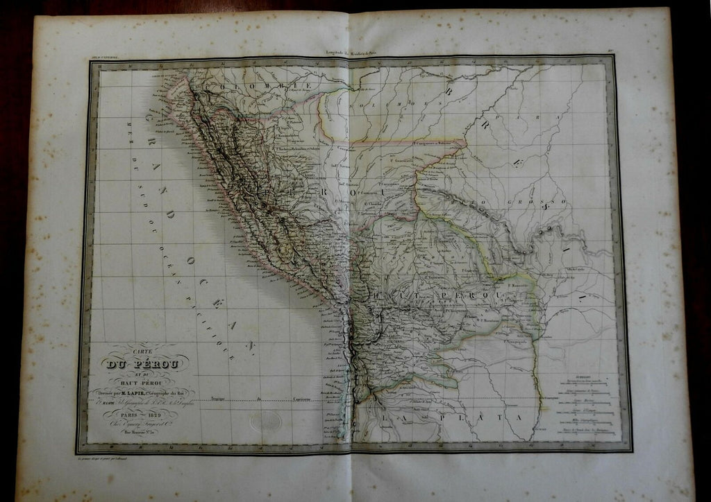 South America Peru detailed upper & lower 1829 Lapie large folio map