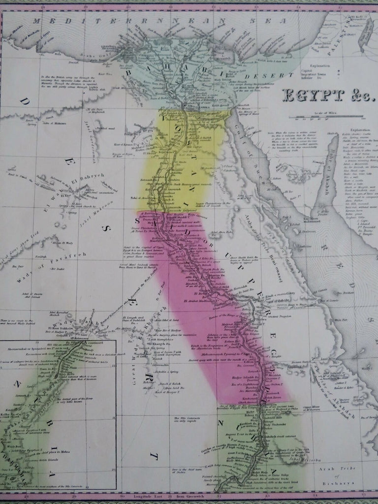 ancient Egypt Sudan Nubia Red Sea Nile River 1850 Cowperthwait Mitchell map