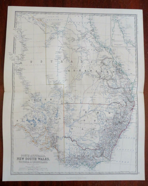 Eastern Australia New South Wales Queensland 1865 Johnston large folio map
