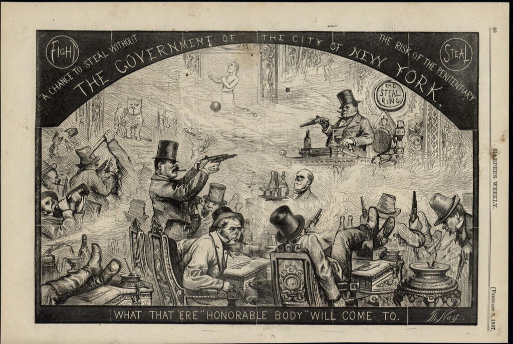 New York Government Drinking Violence Shooting 1867 great old print for display