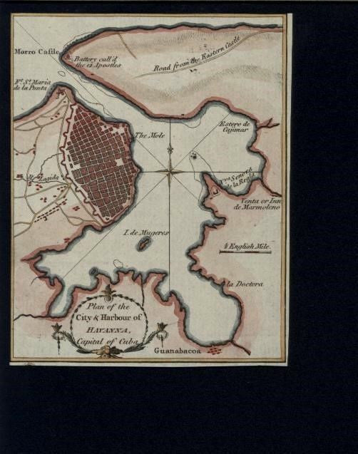 Havanna Harbor Cuba c.1780-90 antique map miniature hand color original map