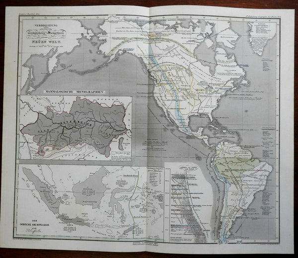Zoological Map of North & South America Austria 1851 Berghaus zoological map