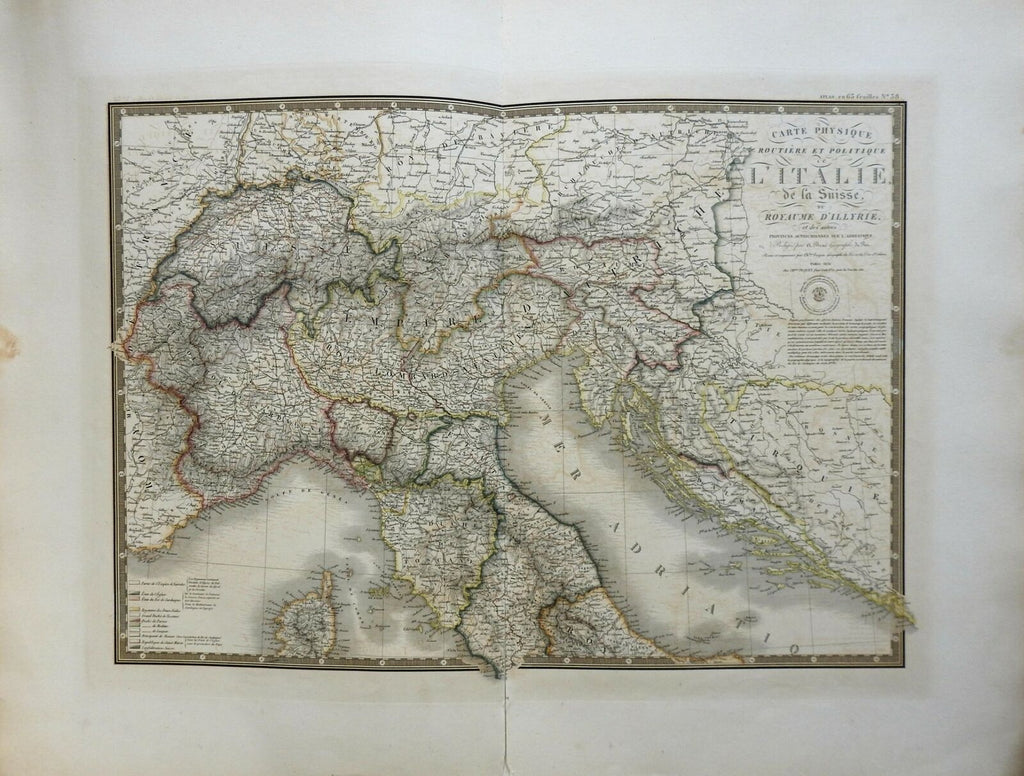 Northern Italy Switzerland Savoy Parma 1836 Brue large detailed map hand color
