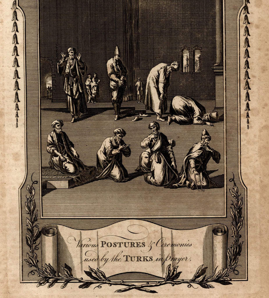 Muslim Turkish men prayer ceremonies Islam Mecca Mohammed c.1770 old print