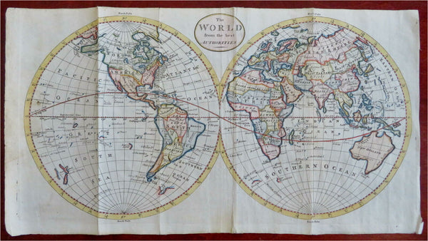 World Map in Double Hemispheres United States New Holland 1788 Kitchin map