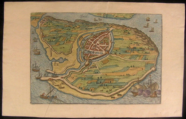 Briel Netherlands 1582 lovely original antique city plan by Guicciardini