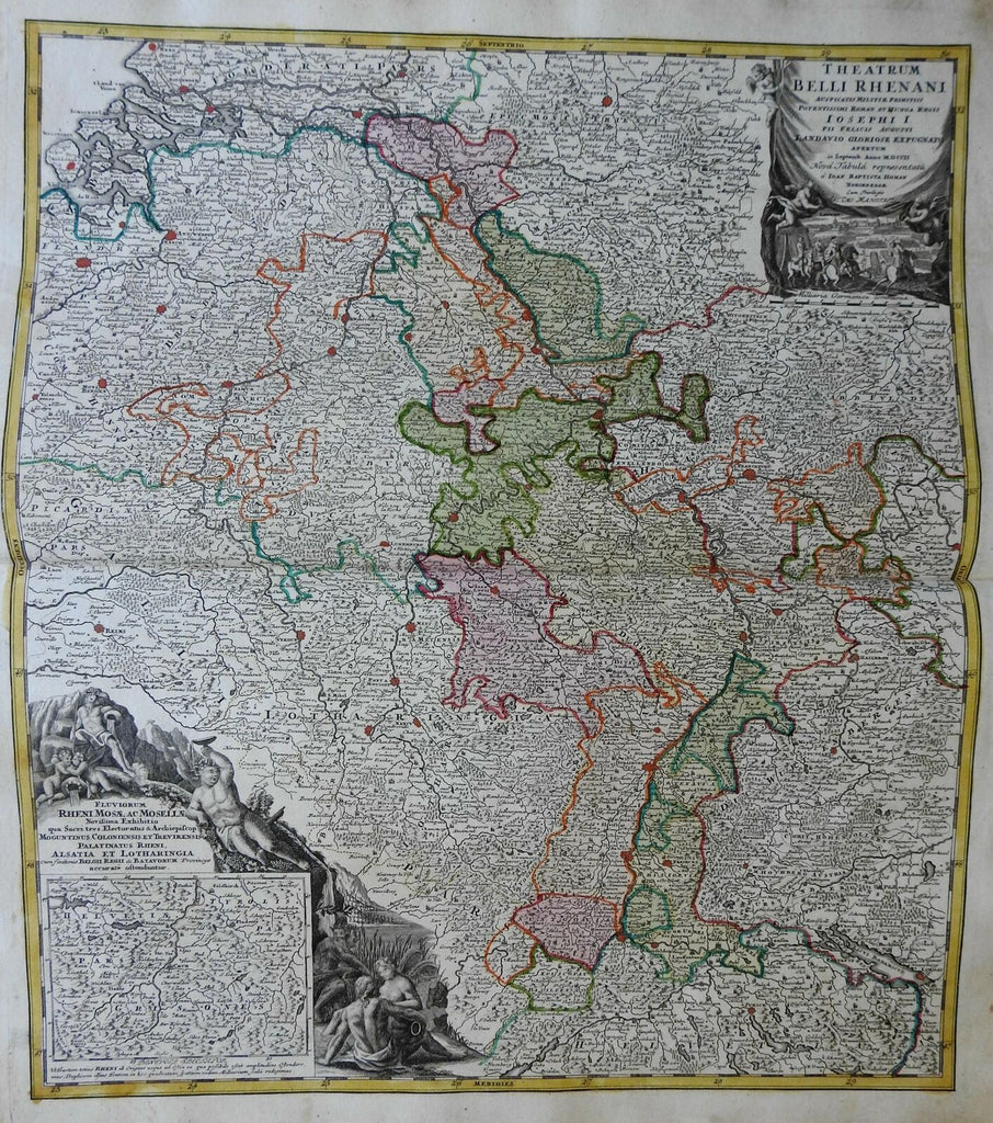 Germany Rhineland Alsace Lorraine Burgundy Cologne c. 1722 Homann decorative map