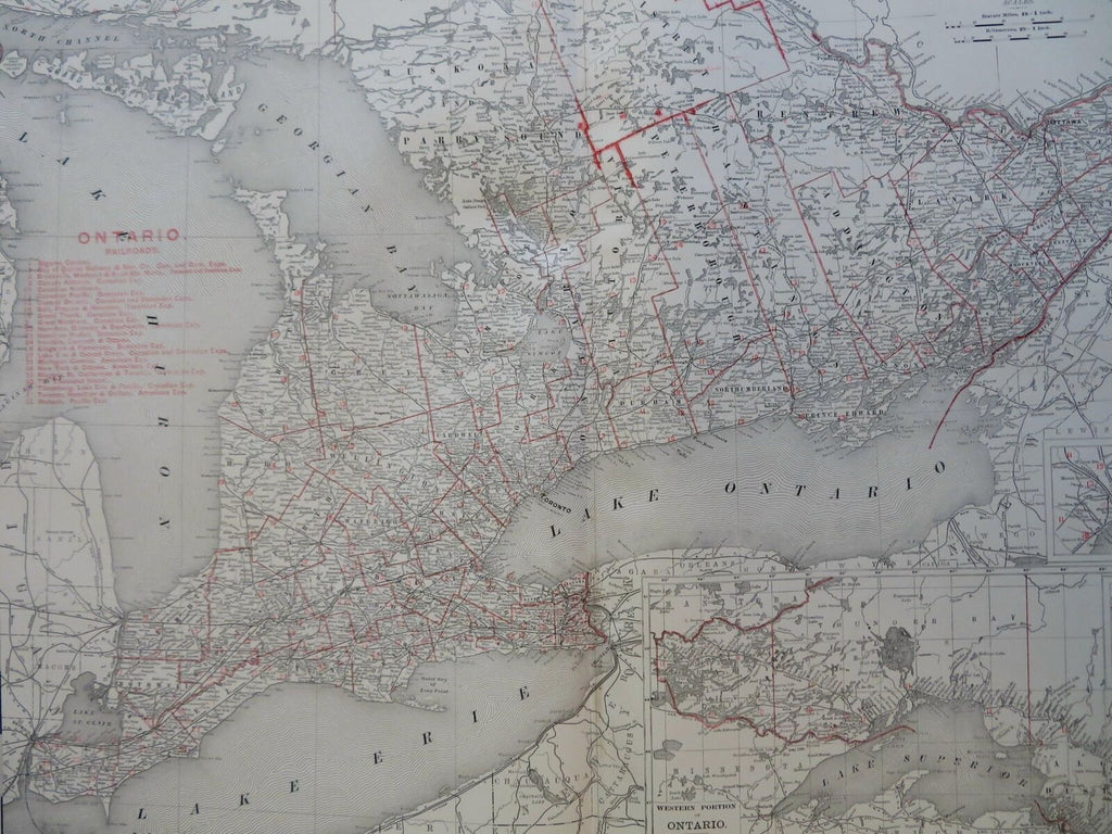 Ontario Railroads Toronto Ottawa 1901 Rand McNally large transportation map