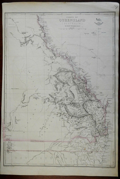 Queensland Colony Australia Brisbane Maryborough c. 1860 Weller map