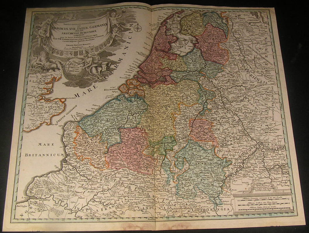 Low Countries Luxemburg Netherland Belgium 1720 Homann antique folio color map