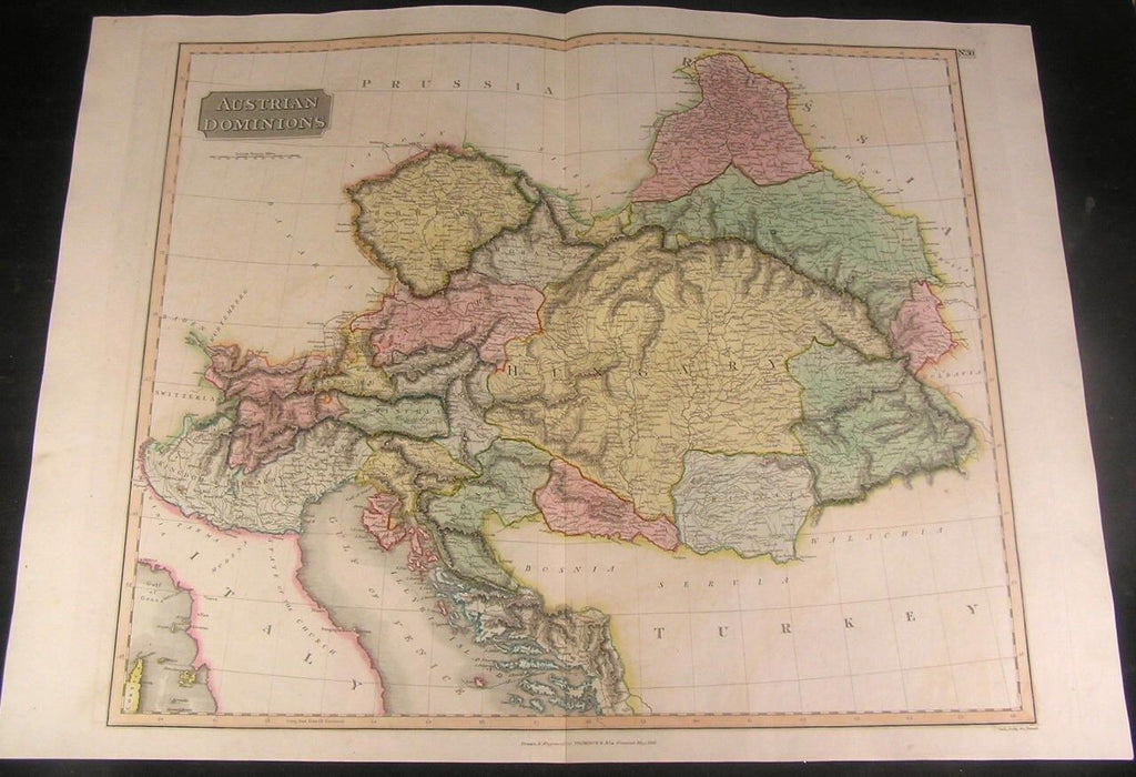 Austria Hungary Balkans 1816 Thomson folio fine antique map w/ old hand color