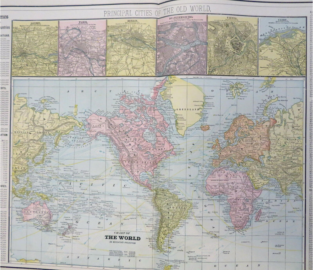 World Map Mercator's Projection London 1887-90 Cram scarce large detailed map