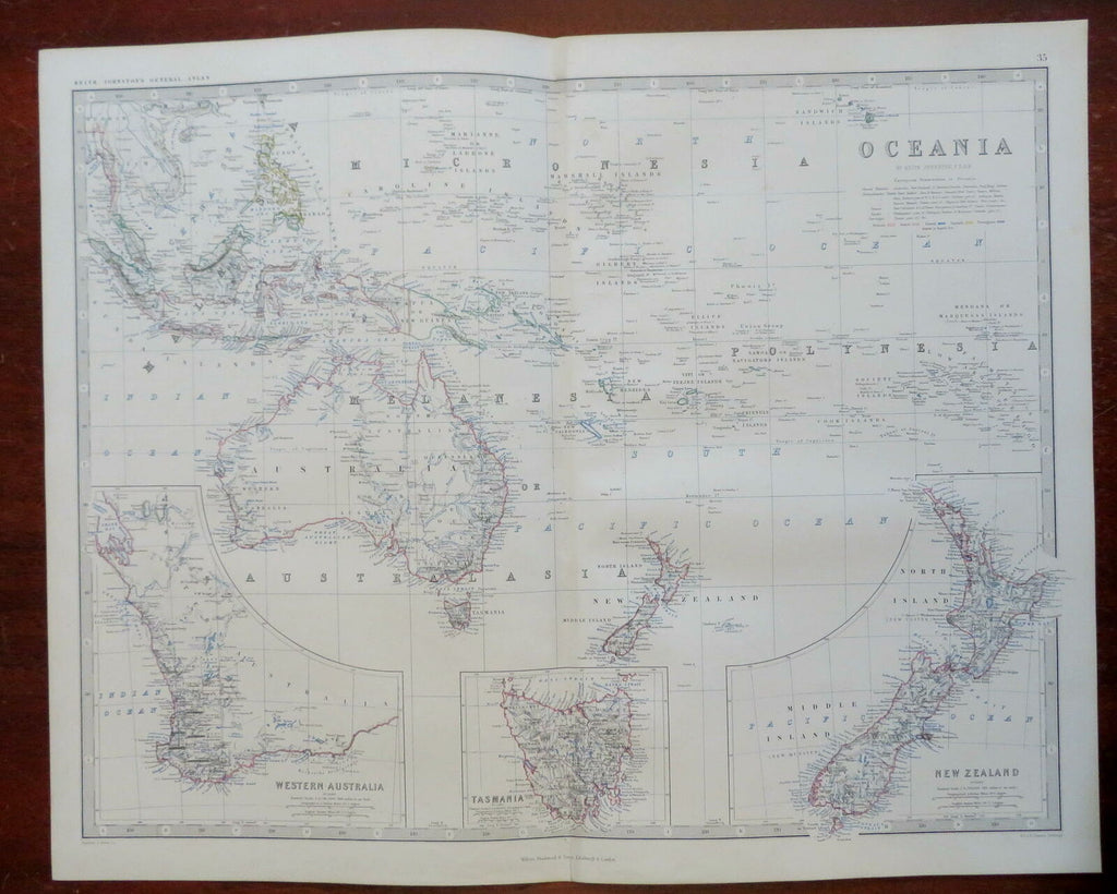 Oceania Australia New Zealand Indonesia Polynesia 1865 Johnston large folio map
